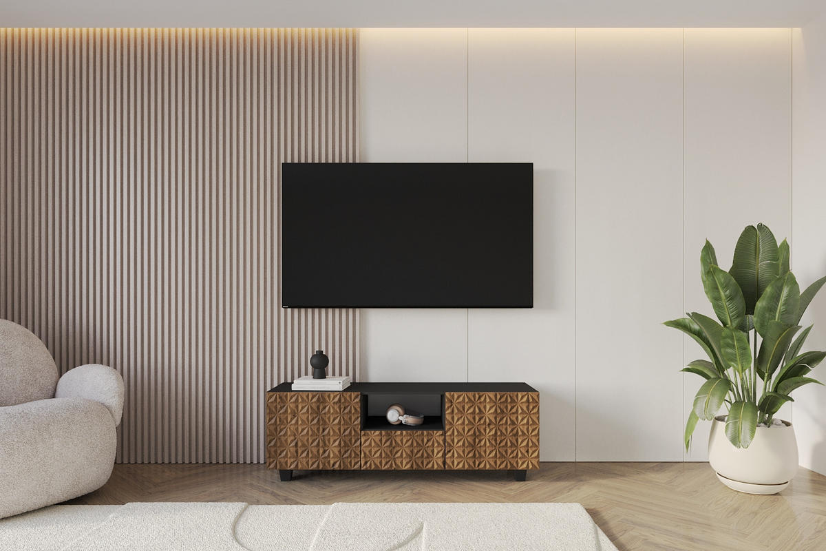 LOWBOARD VIRA-S 140x40x41 cm - Schwarz / Katania - Eiche Wotan/Schwarz, Holzwerkstoff (140/50/41cm) - ALTDECOR