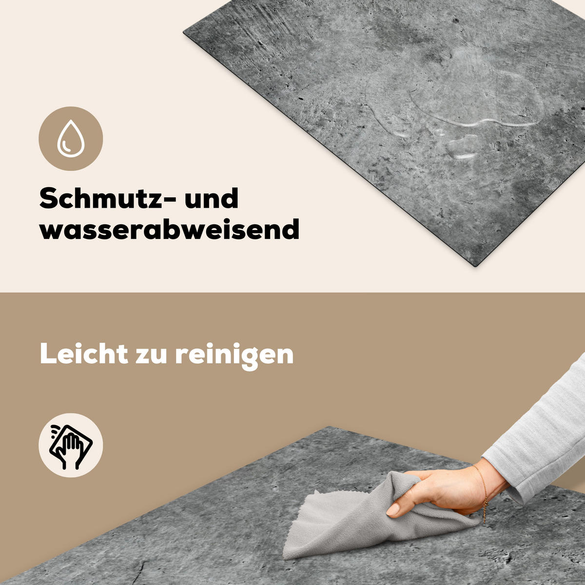 HERDABDECKPLATTE Beton - Schiefer - Grau -Betonstruktur Herdabdeckung Induktionsfeld 75x52 cm - Grau, Kunststoff (75/52/0.2cm) - MuchoWow