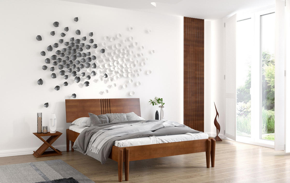 MASSIVHOLZBETT Poznan in Nussbaumfarbe, Buche-lackiert, 160x200 - Walnussfarben, Holz/Buchenholz (160/200cm) - Visby