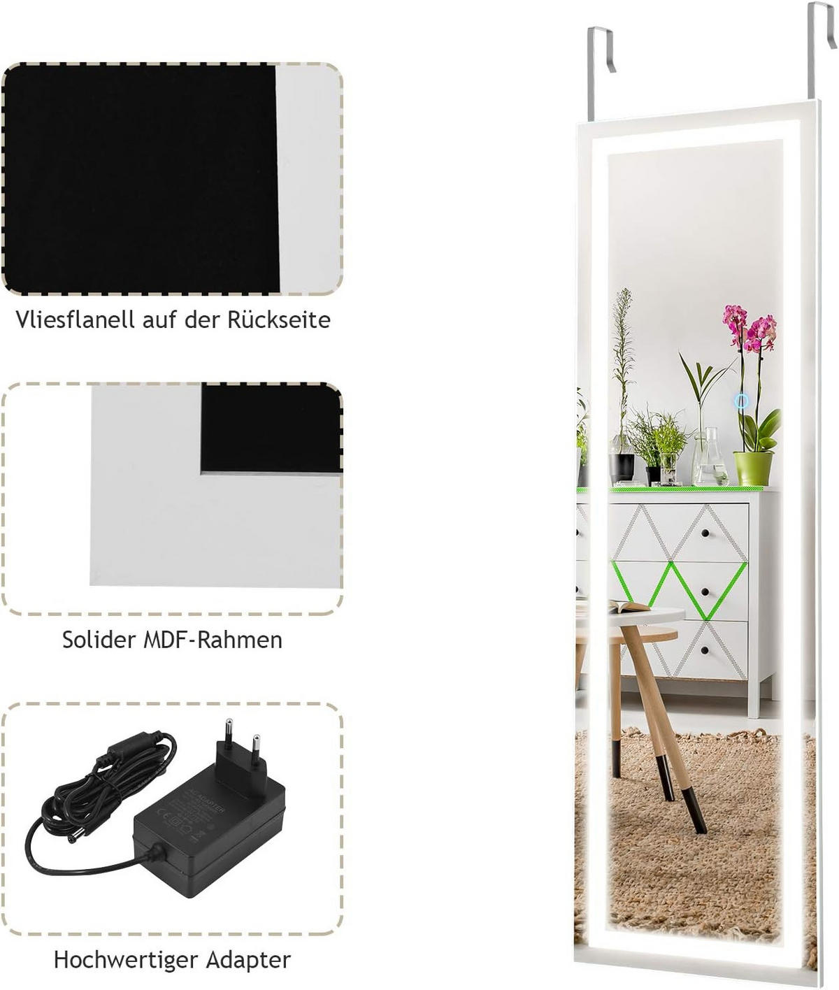 GANZKÖRPERSPIEGEL Weiß - Weiß, Glas (2/120/37cm) - COSTWAY