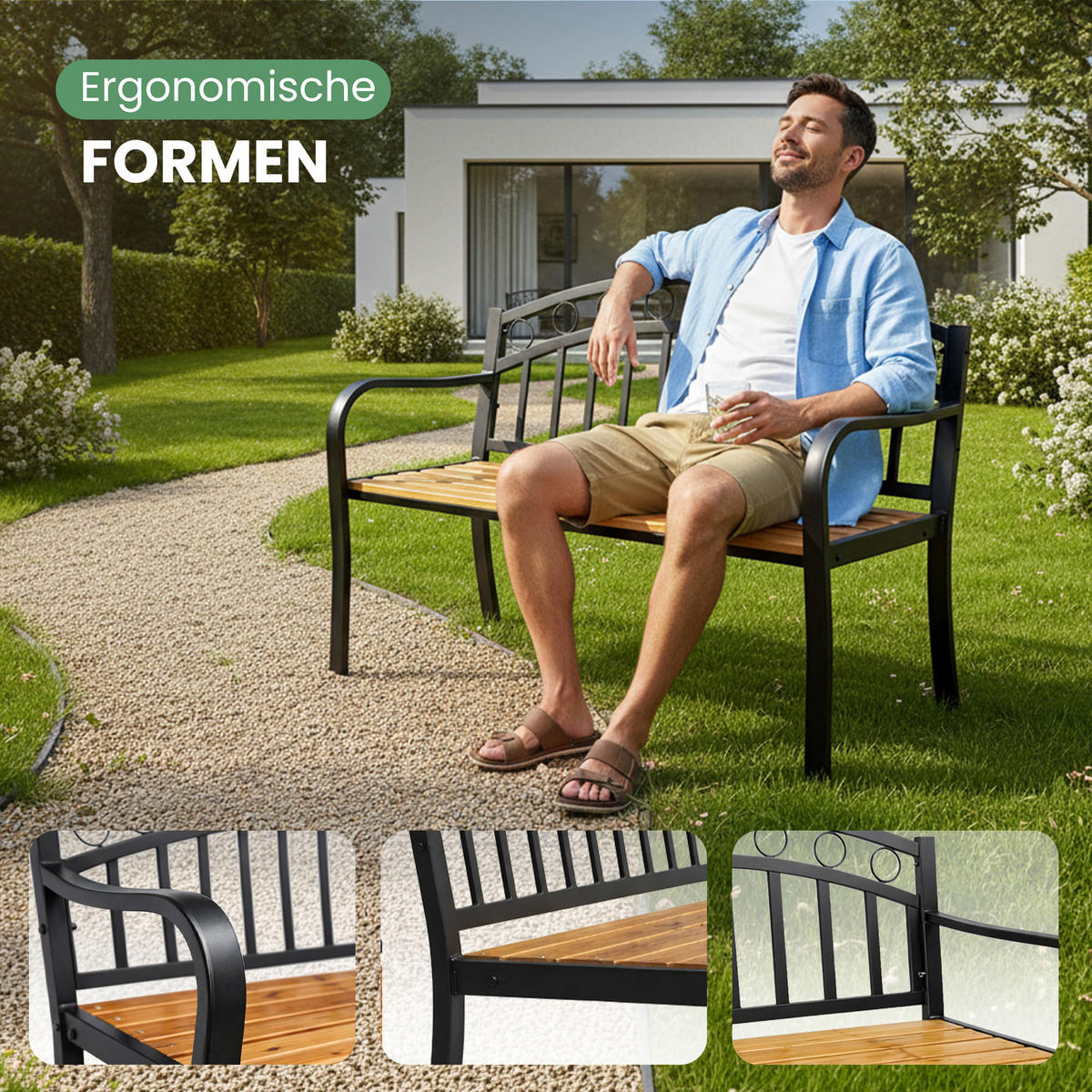 GARTENBANK ARUM Schwarz, Braun 127 x 84 x 58 cm - Schwarz/Braun, Holz/Metall (127/84/58cm) - Akord