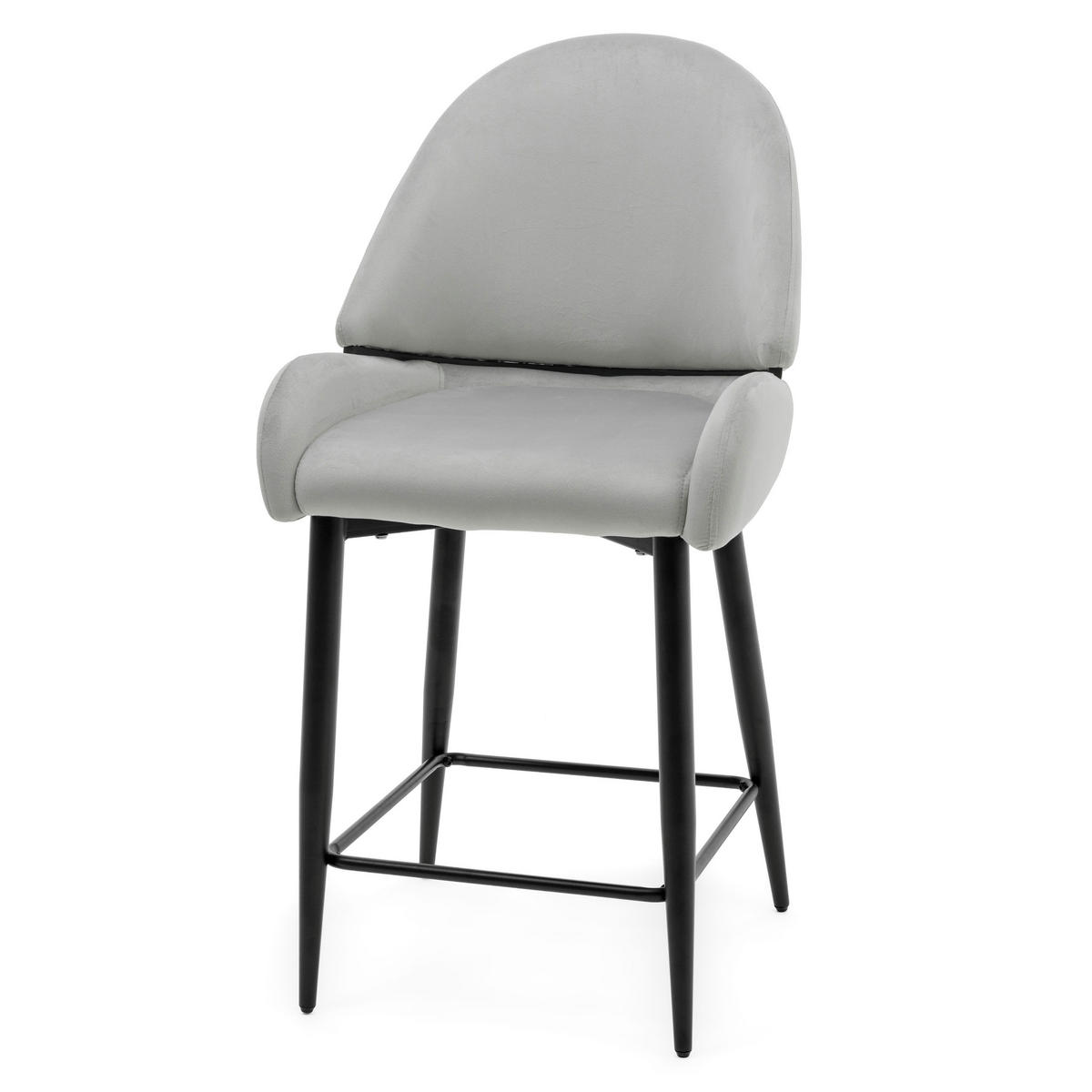 BARHOCKER BERGAMO gepolsterter mit Steppung - hellgrau - Samt Velour - Hellgrau/Schwarz, Textil/Metall (56/106/61cm) - NEW HOME