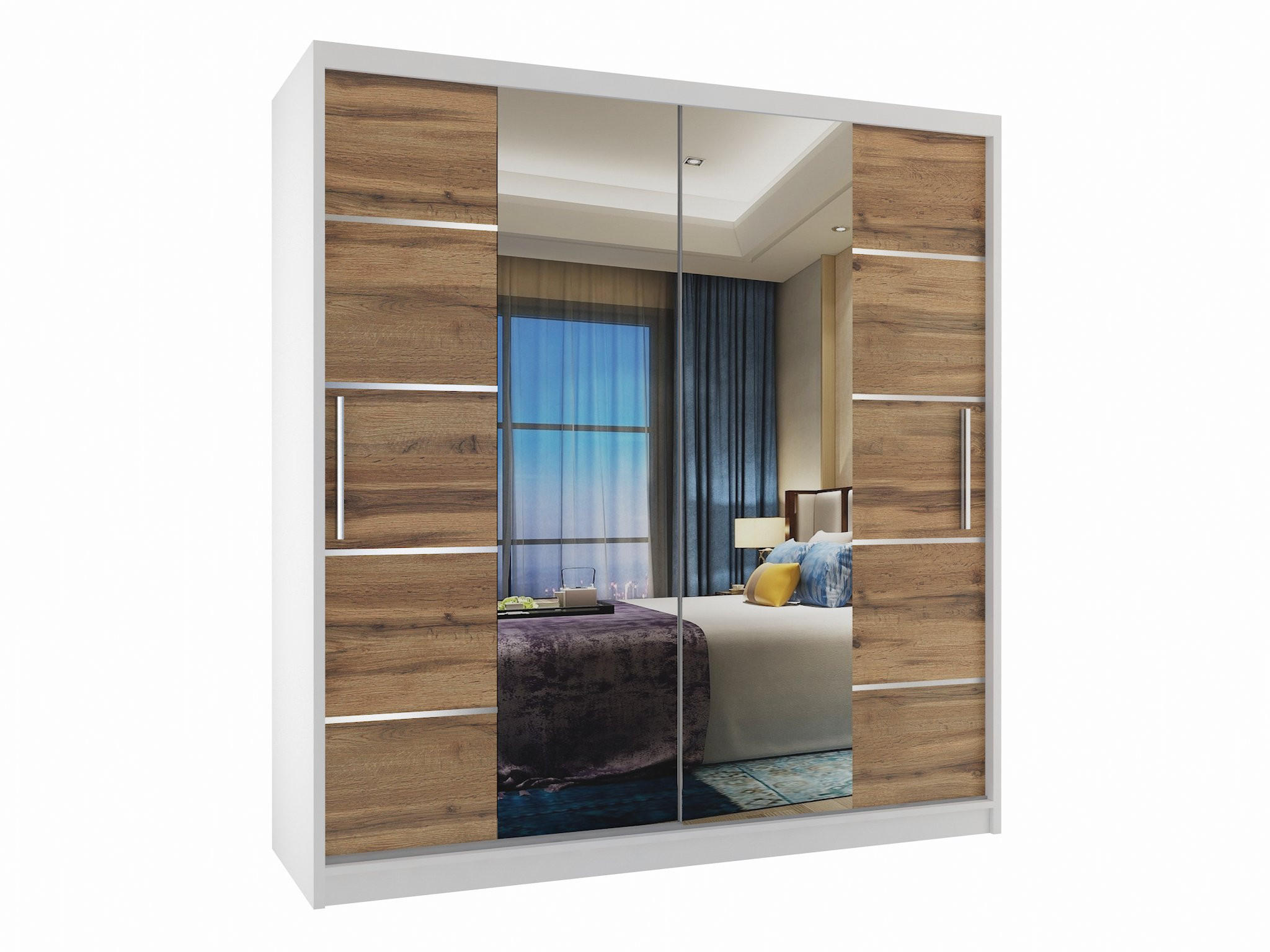 SCHWEBETÜRENSCHRANK Verona ME, Weiß/Goldbraun Matt, 158 cm, mit Spiegel - Braun, Holz (158/216/60cm) - B BELINI GROUP