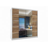 SCHWEBETÜRENSCHRANK Verona ME, Weiß/Goldbraun Matt, 158 cm, mit Spiegel - Braun, Holz (158/216/60cm) - B BELINI GROUP