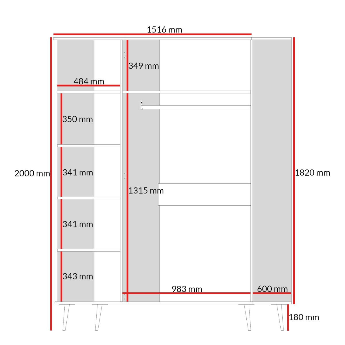 DREHTÜRENSCHRANK mit Spiegel Chloe 3D 150 Weiß (schwarzer oder goldener Griff) - Schwarz/Weiß, Holzwerkstoff/Kunststoff (150/200/60cm) - mzm24