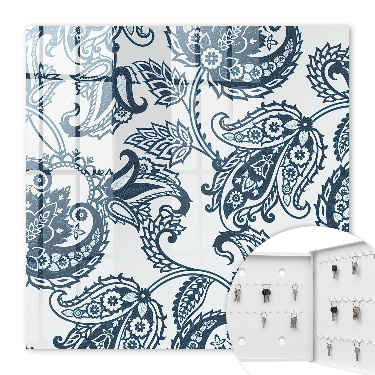 SCHLÜSSELBOX Weiß 30x30 cm – Türöffnung nach rechts - Elegante Ornamente - Grau, Metall (30/30/5cm) - TULUP