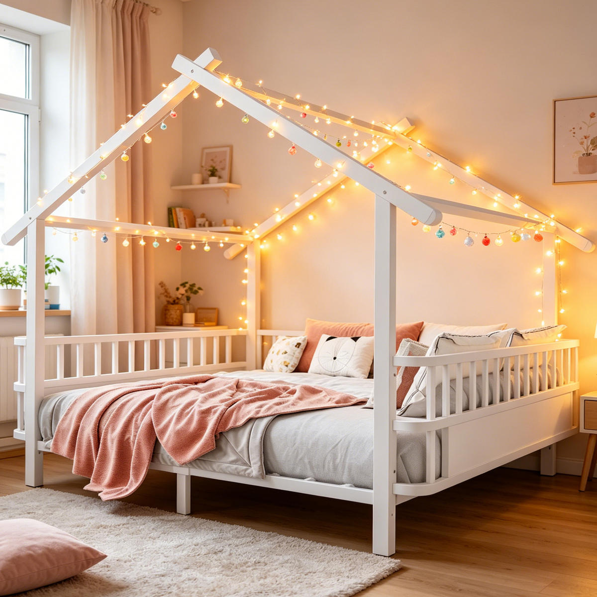 HAUSBETT 140x200 Metall Sicherheitsgitter Weiß - Weiß, Metall (140/200cm) - FLIEKS