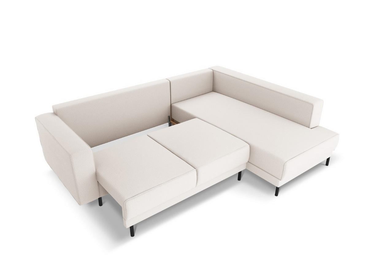 AUSKLAPPBARES-ECKSOFA rechts Caro aus strukturiertem Stoff leichtes beige 5 Sitzplätze - Beige, Textil (187/247cm) - Micadoni