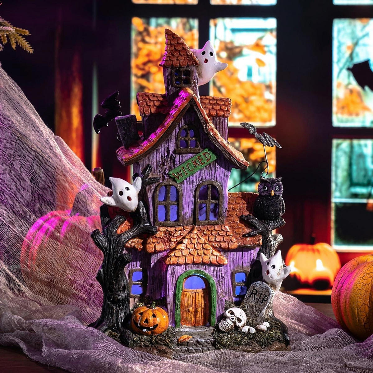HALLOWEEN Deko Haus mit Farbwechsel-Licht 29 cm - Multicolor, Kunststoff (15/29.5/19.5cm)