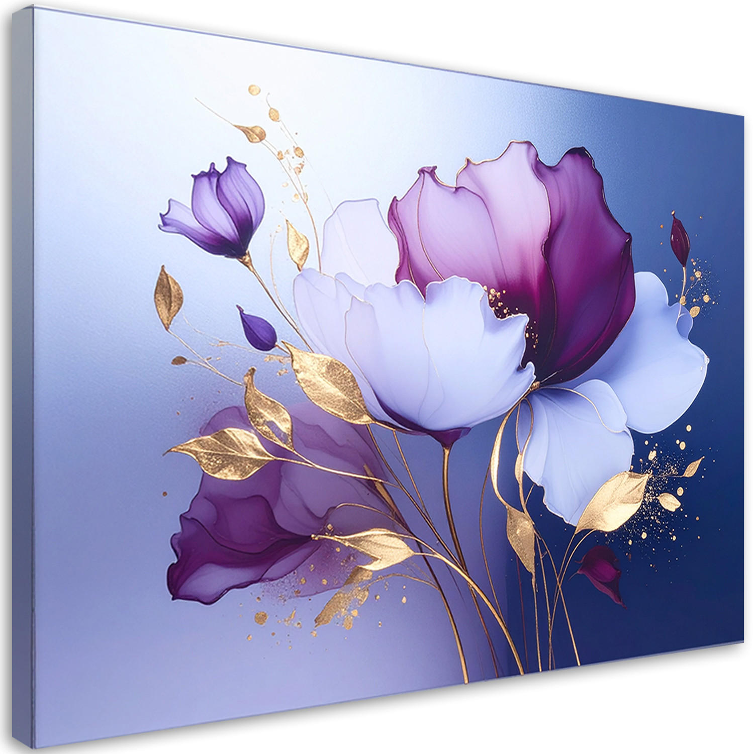 WANDBILD, Lila Blüten auf blauem Hintergrund - Blau, Textil (60/40cm) - Feeby