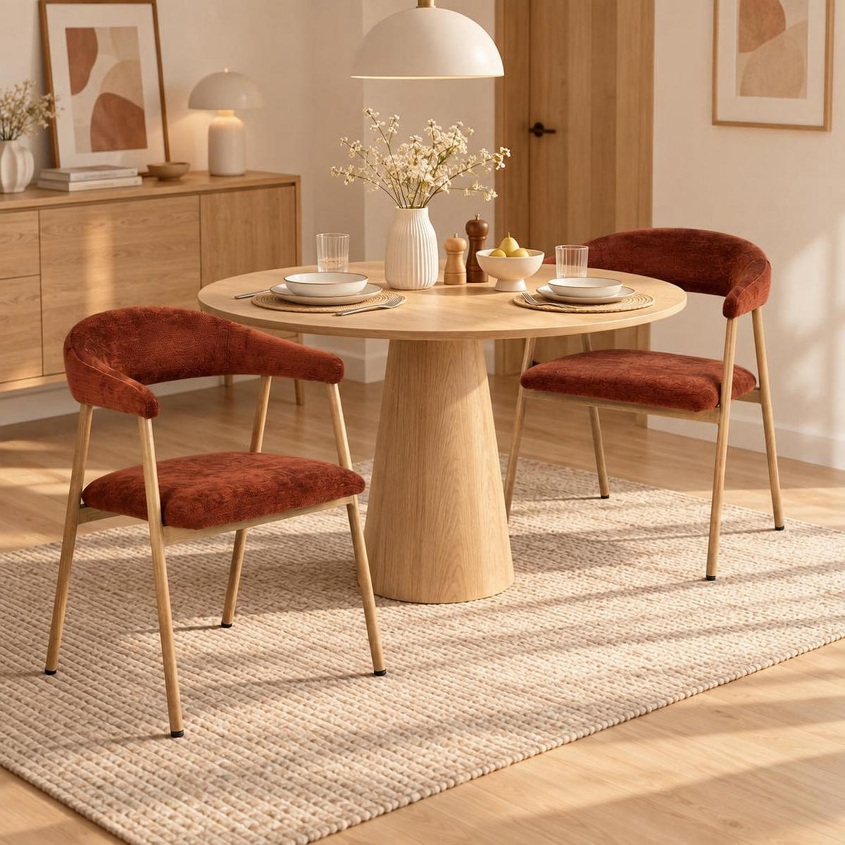ESSZIMMERSTÜHLE 2er-Set, gepolstert, Chenille, Metallbeine in Holzoptik, Rot - Rot, Textil (61/80.5/59cm) - Meubles Cosy