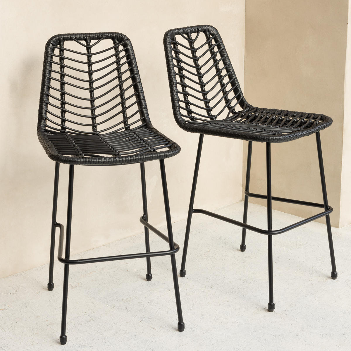 BARHOCKER Oka Schwarz 2er-Set - Schwarz, Kunststoff (45.5/98.5/64.5cm) - Happy Garden