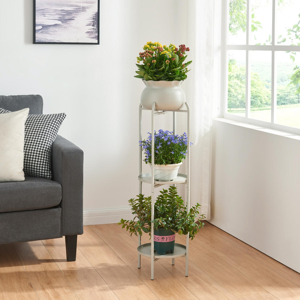 BLUMENSTÄNDER Altena - Hellgrau, Metall (27/27/94.5cm) - [en.casa]