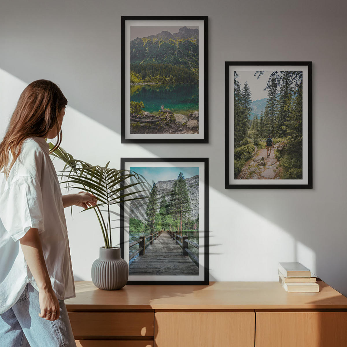 WANDBILDER 3er-Set - 40x60 cm Schwarzer Rahmen - Berge, Seen, Wälder, Wege - Schwarz, Kunststoff (40/60cm) - ArtPrintCave