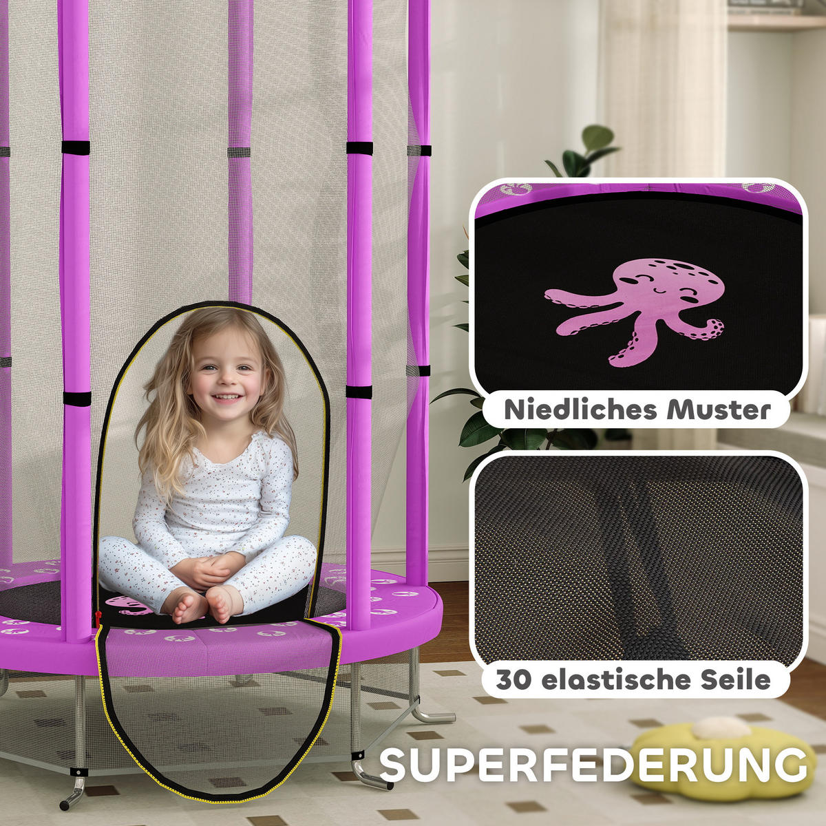 KINDER TRAMPOLIN, Violett, Stahl, Kunststoff - Violett, Metall (140/140cm) - AIYAPLAY