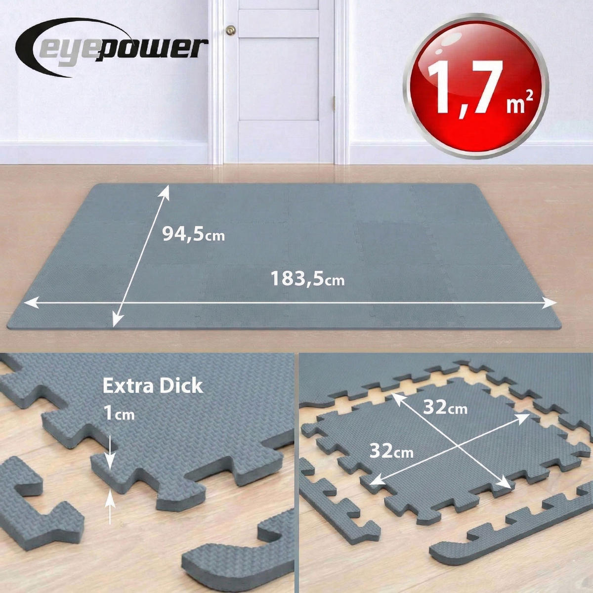 BODENSCHUTZMATTE 30x30x1 cm, Grau, 9er Set - Grau, Kunststoff (30/30cm) - eyepower