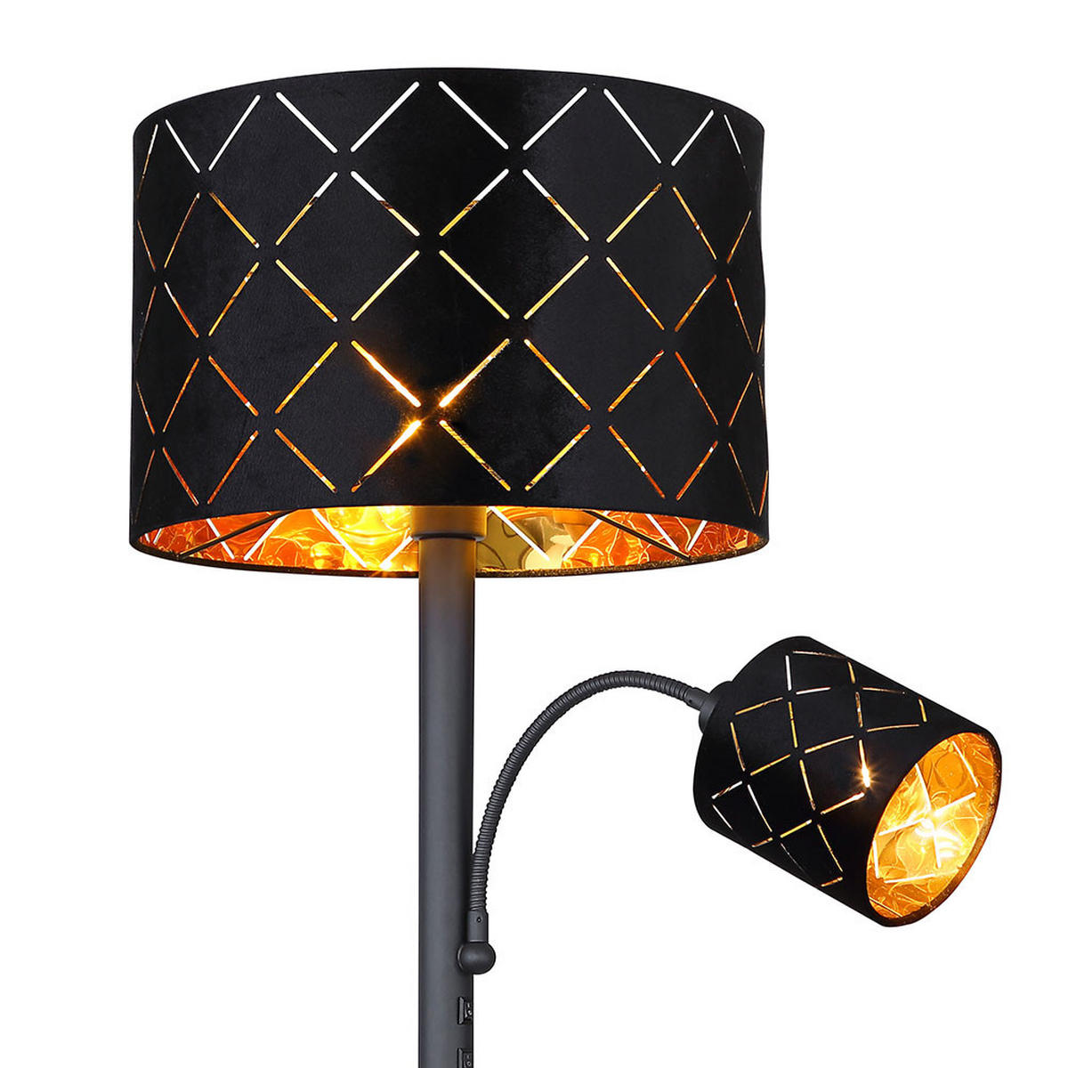 LED STEHLEUCHTE SUNNA Schwarz Gold - Schwarz, Metall (35/35/162cm) - Globo Lighting