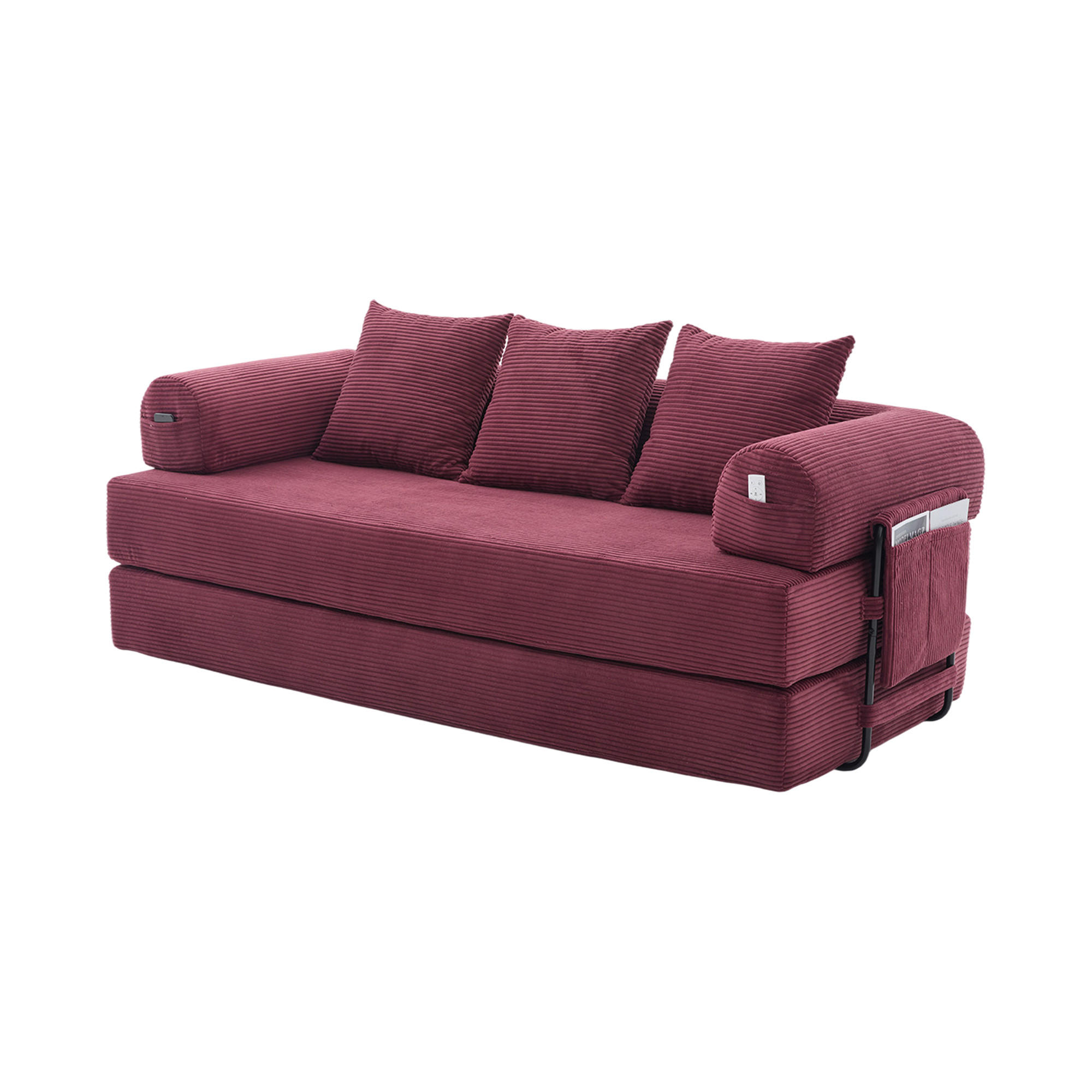 SOFA 3-Sitzer in Weinrot aus Cord mit modularem Design und Metallrahmen - Weinrot, Holzwerkstoff/Textil (200/67/94cm) - CHICFURN