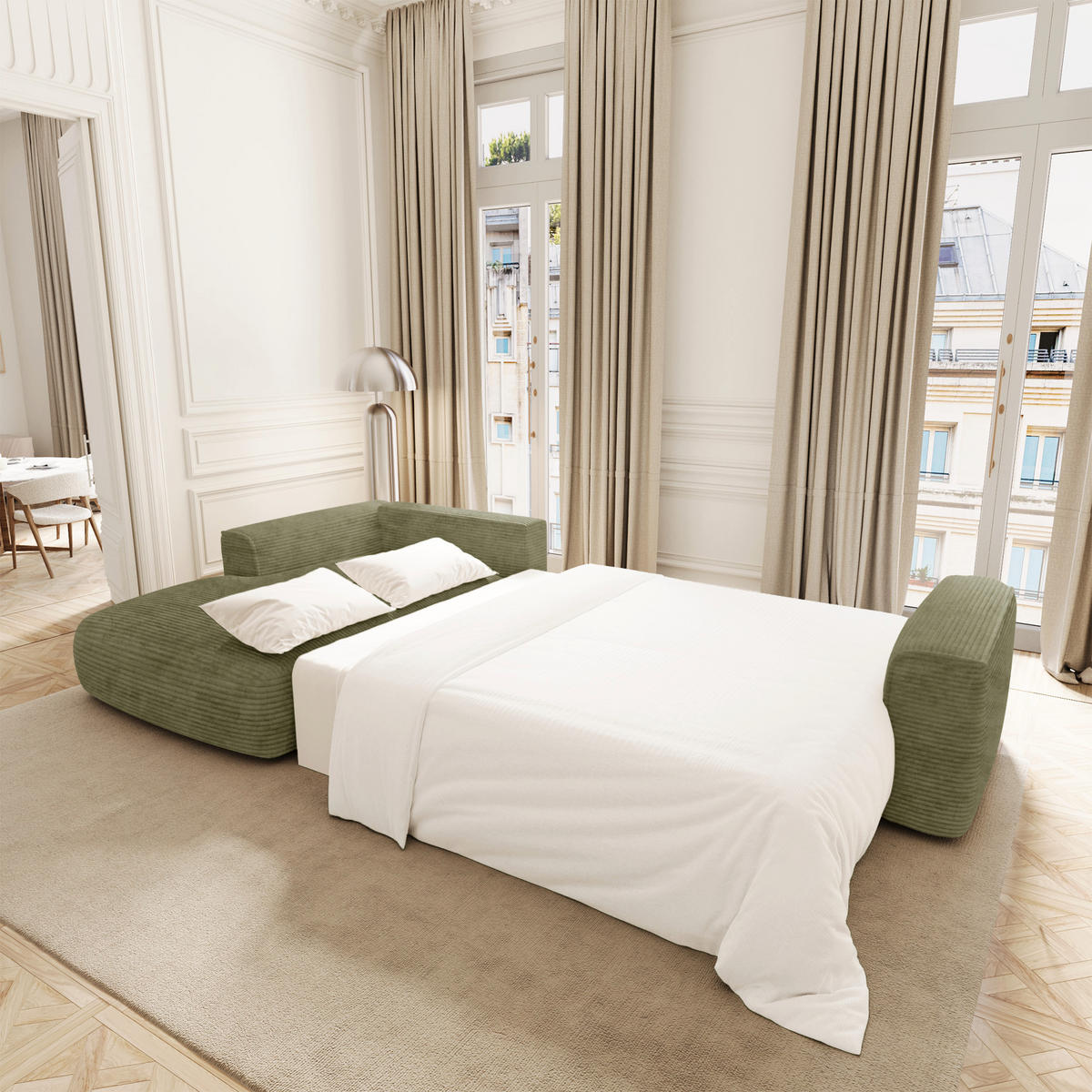 LINKSECK-SCHLAFSOFA mit Stauraum COMO Cord Olivgrün 297cm - Olivgrün/Grün, Textil (297/167cm) - Premium Interiors