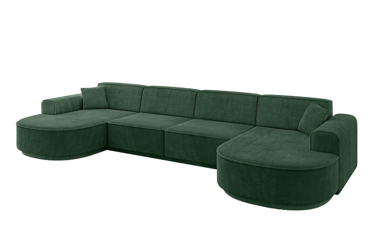 WOHNLANDSCHAFT MARI-U2 - 380x163x73,5 cm Grün Cord - Schwarz/Grün, Holzwerkstoff/Kunststoff (380/73.5/163cm) - ALTDECOR