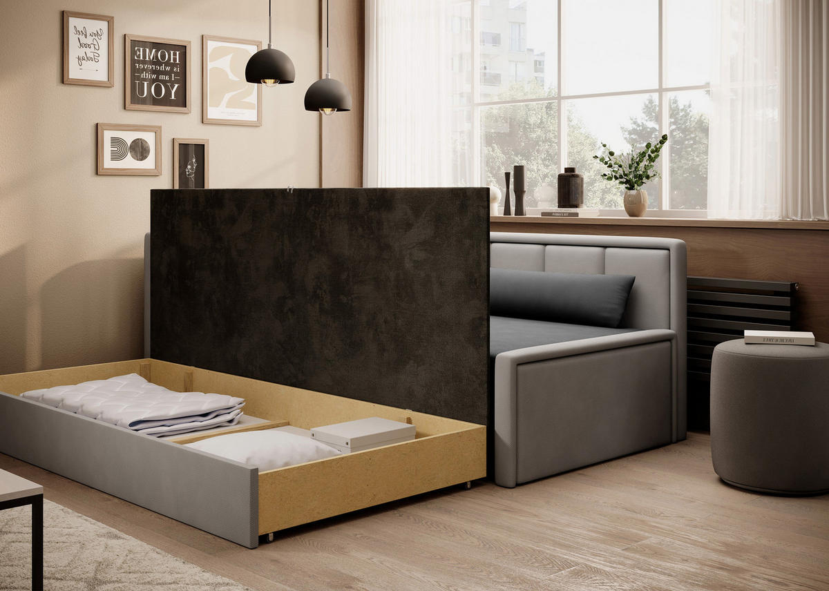 SCHLAFSOFA FULGEO mit Schlaffunktion & Bettkasten – Modernes 3-Sitzer Sofa, Liegefläche 200 x 150 cm - Grau, Kunststoff (214/82/77cm) - Wohnideebilder