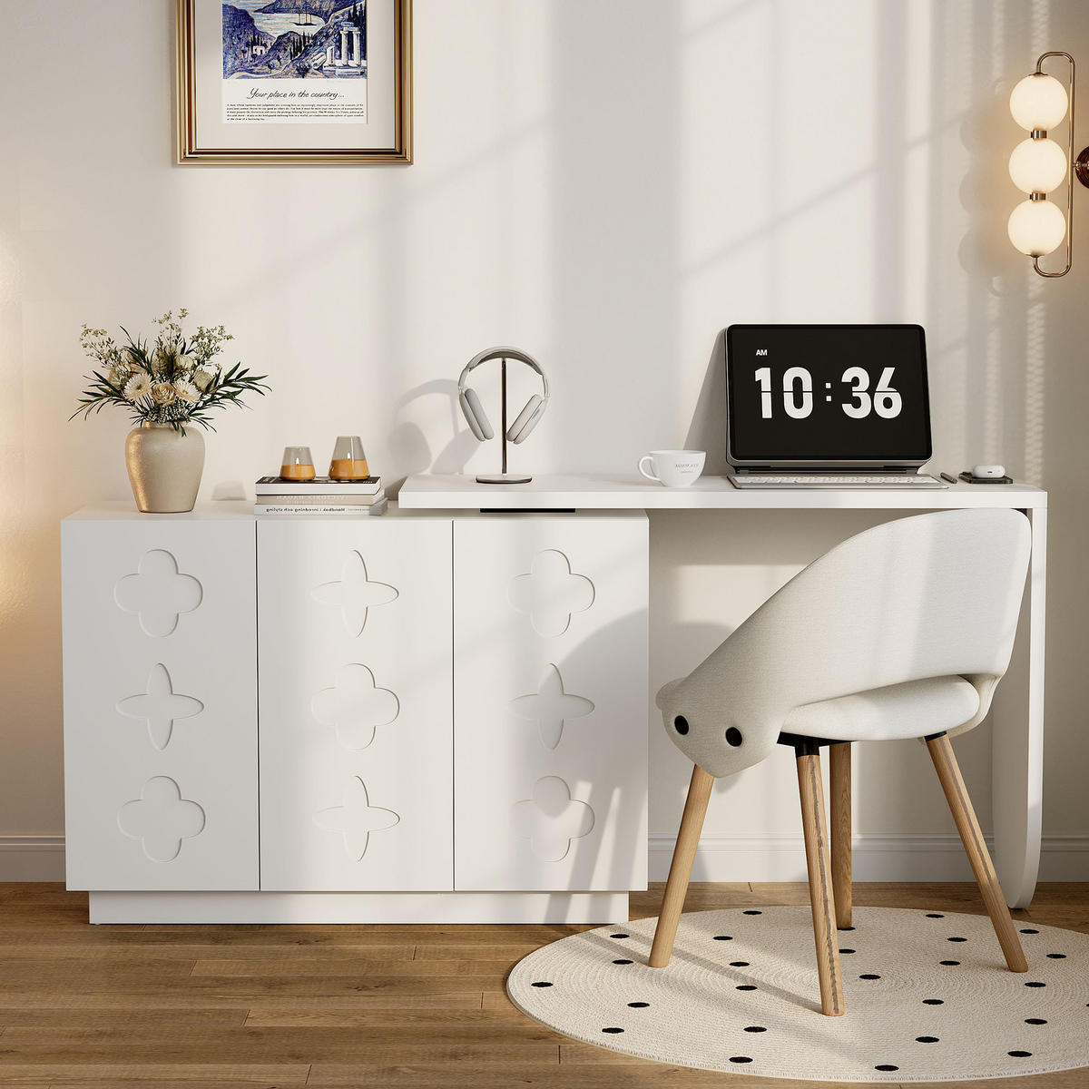 ECKSCHREIBTISCH Weiß 110/40/75 cm drehbar L-Form mit Schrank - Weiß, Holzwerkstoff (40/110/75cm) - PANGIVO