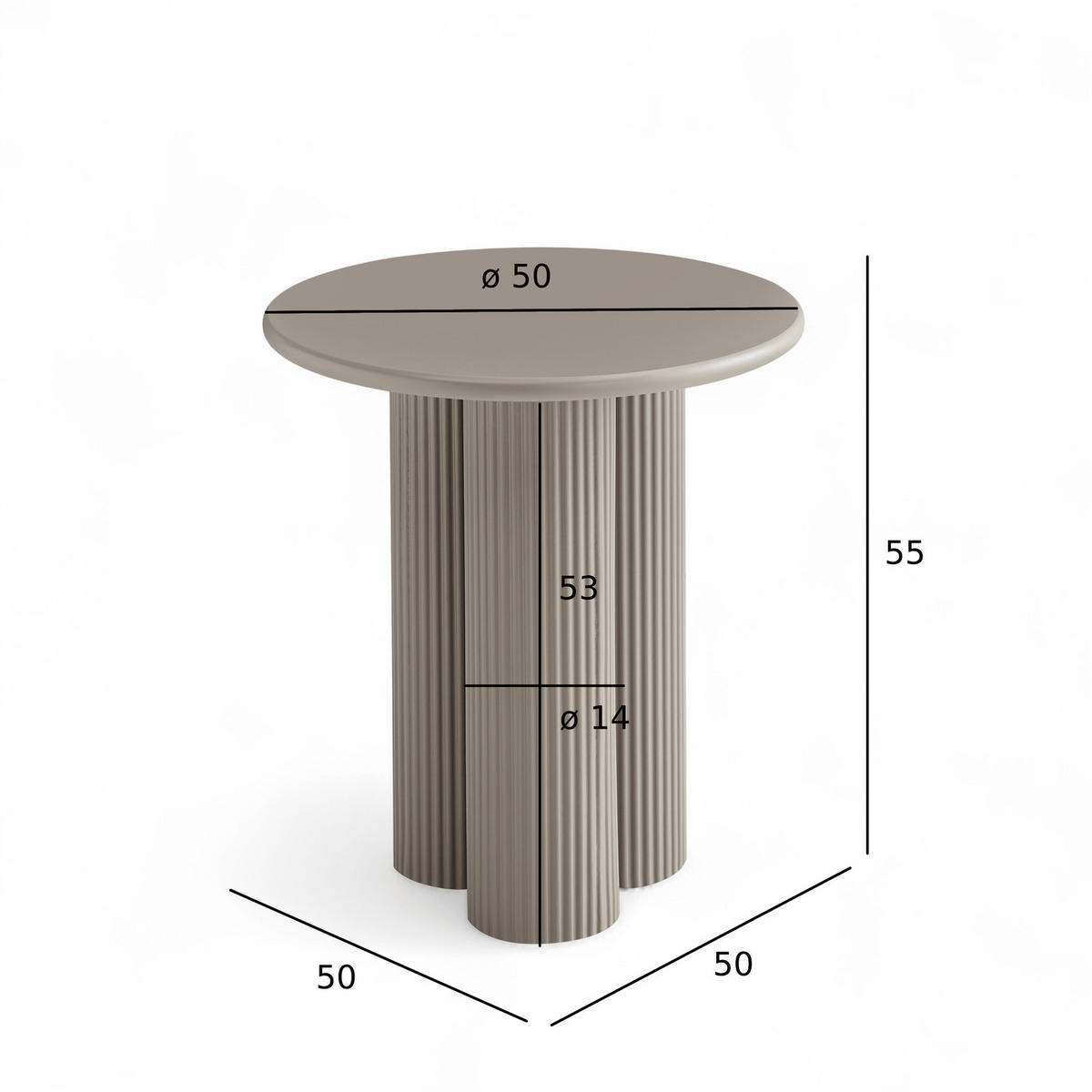 COUCHTISCH rund Beige 50/50/55 cm - Taupe/Graubraun, Holzwerkstoff (50/50/55cm) - Furnhouse
