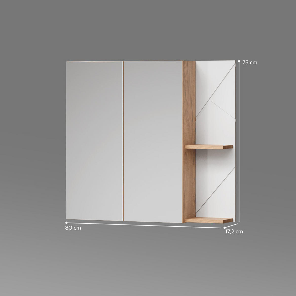 SPIEGELSCHRANK Ronco Weiß Hochglanz 80 x 75 cm - Weiß Hochglanz/Eiche Wotan, Holzwerkstoff (80/75/17.2cm) - Livinity®