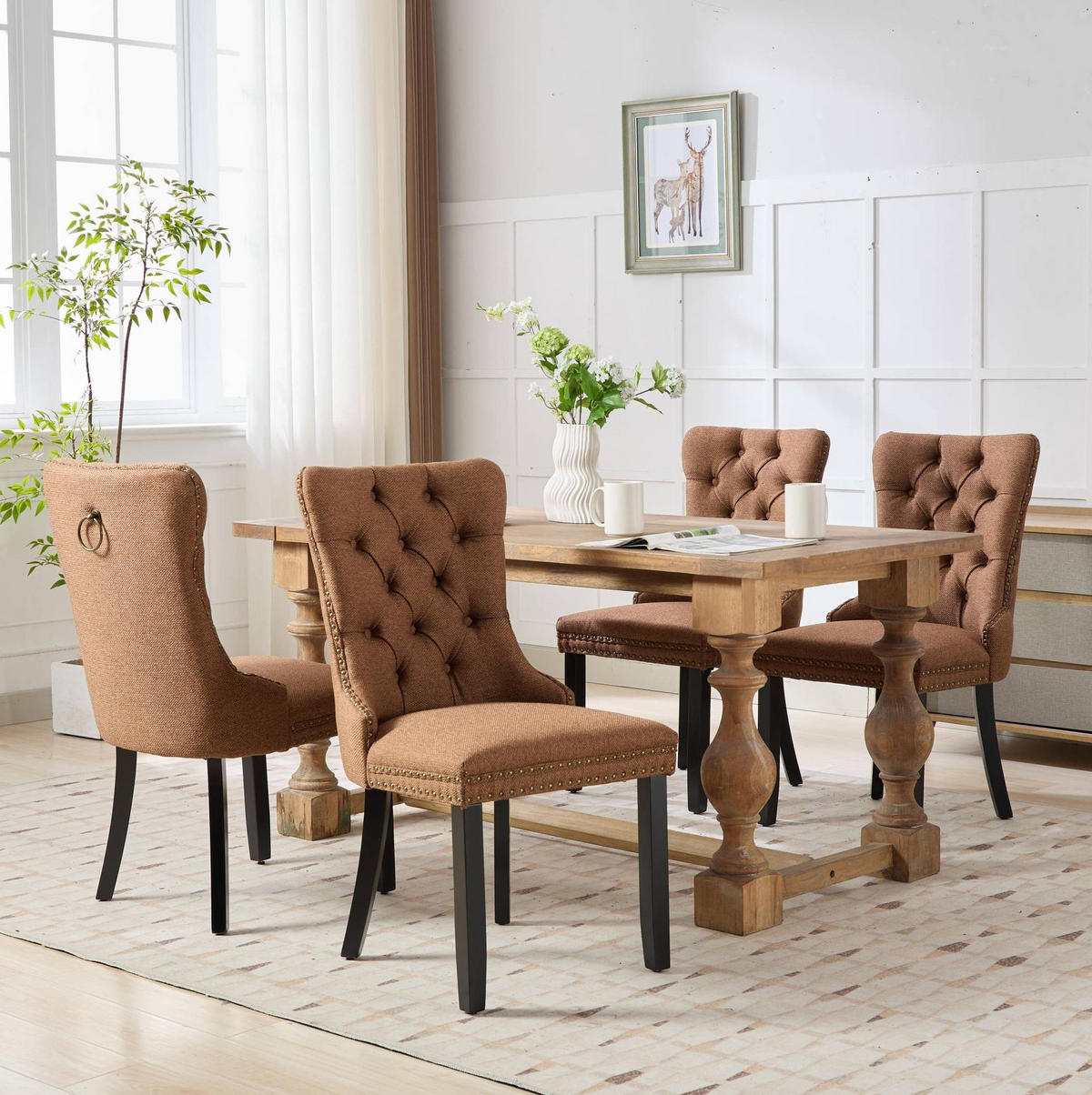 ESSZIMMERSTUHL mit hoher Rückenlehne Leinen Coffee - Braun, Holz (50/95/65cm) - Meubliv