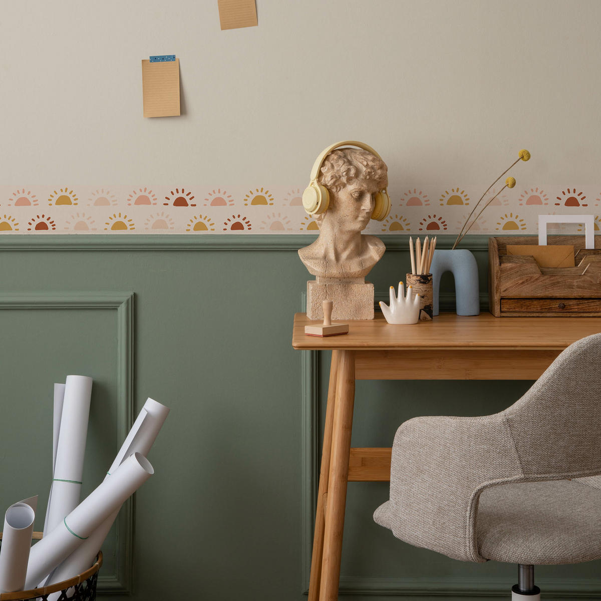 TAPETENBORDÜRE selbstklebend für Kinderzimmer SONNE im Boho Stil - Rosa/Orange, Papier (10/300/300cm) - Muralo