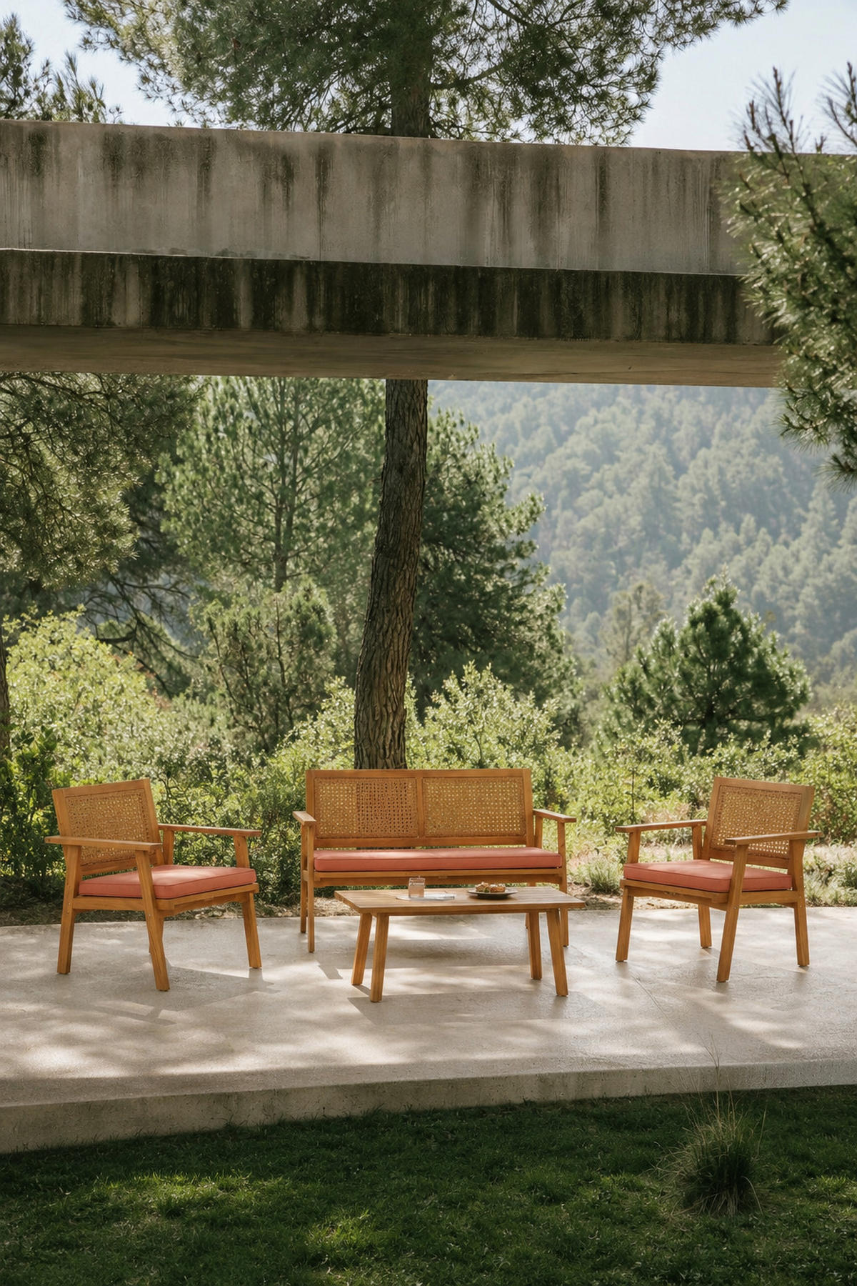 GARTENGARNITUR Rattan - Rosa - Hellrosa, Holz - Nordlys