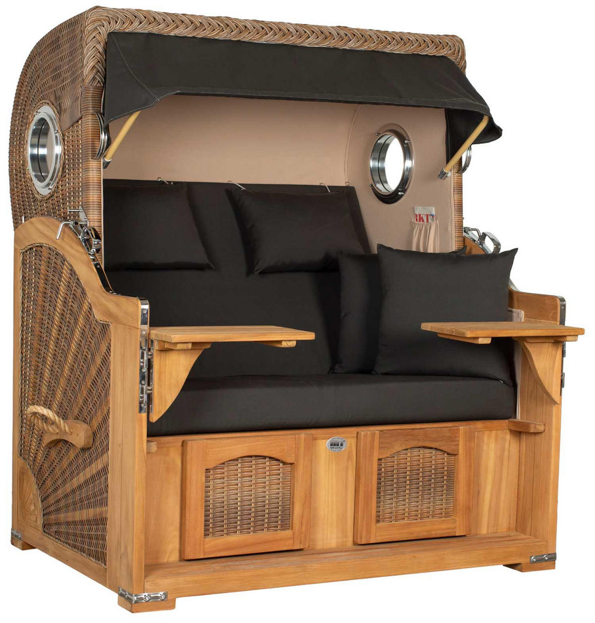 STRANDKORB XXL Düne Grande Teak Banana - Schwarz/Braun, Metall (142/170/95cm) - Mr. Deko