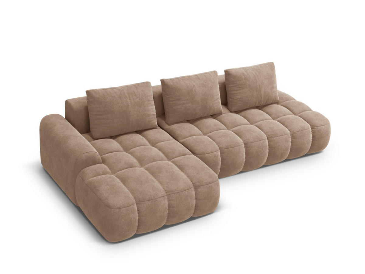 AUSKLAPPBARES-ECKSOFA links mit Container Linz aus Samt dunkelbeige 3 Sitzplätze - Mokka, Textil (142/275cm) - Cosmopolitan Design