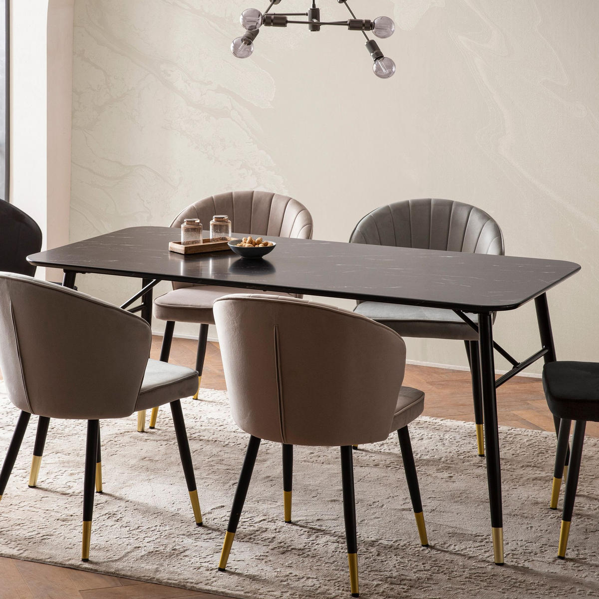 ESSTISCH Marmoroptik Metall Rechteckig Modern Klein, Schwarz 140x80x76 cm - Goldfarben/Schwarz, Holzwerkstoff/Metall (80/140/76cm) - KADIMA DESIGN