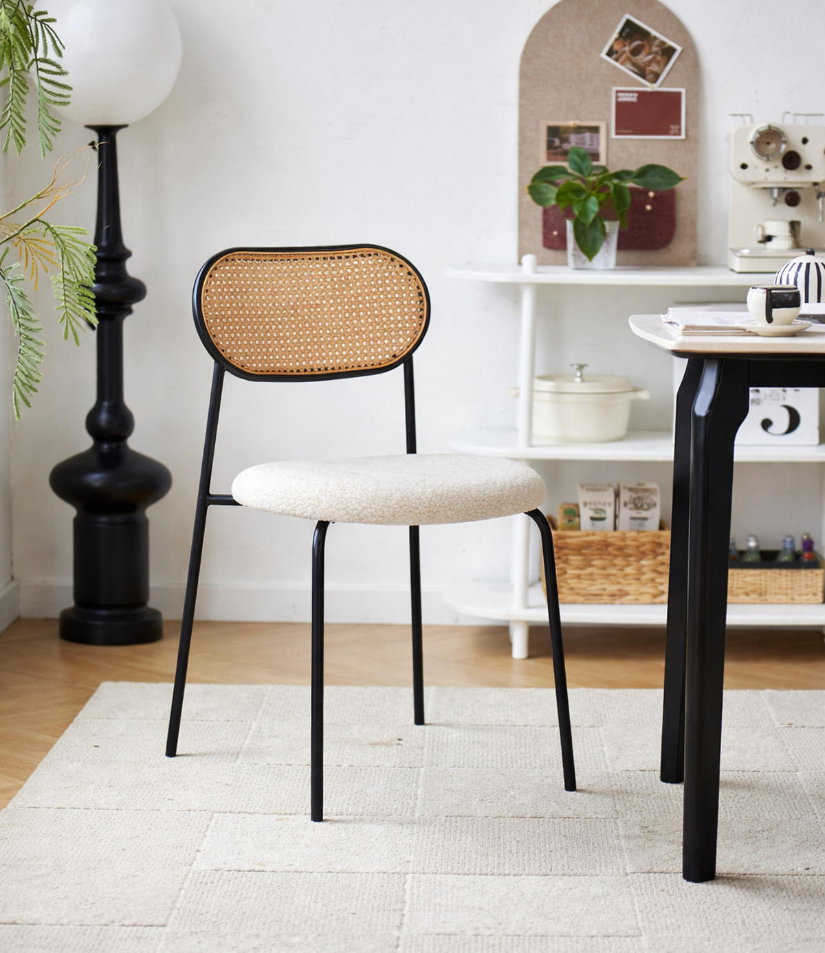 STUHL 2er-Set Rattan Weiß - Weiß, Holz (44/79/52cm) - Nordlys