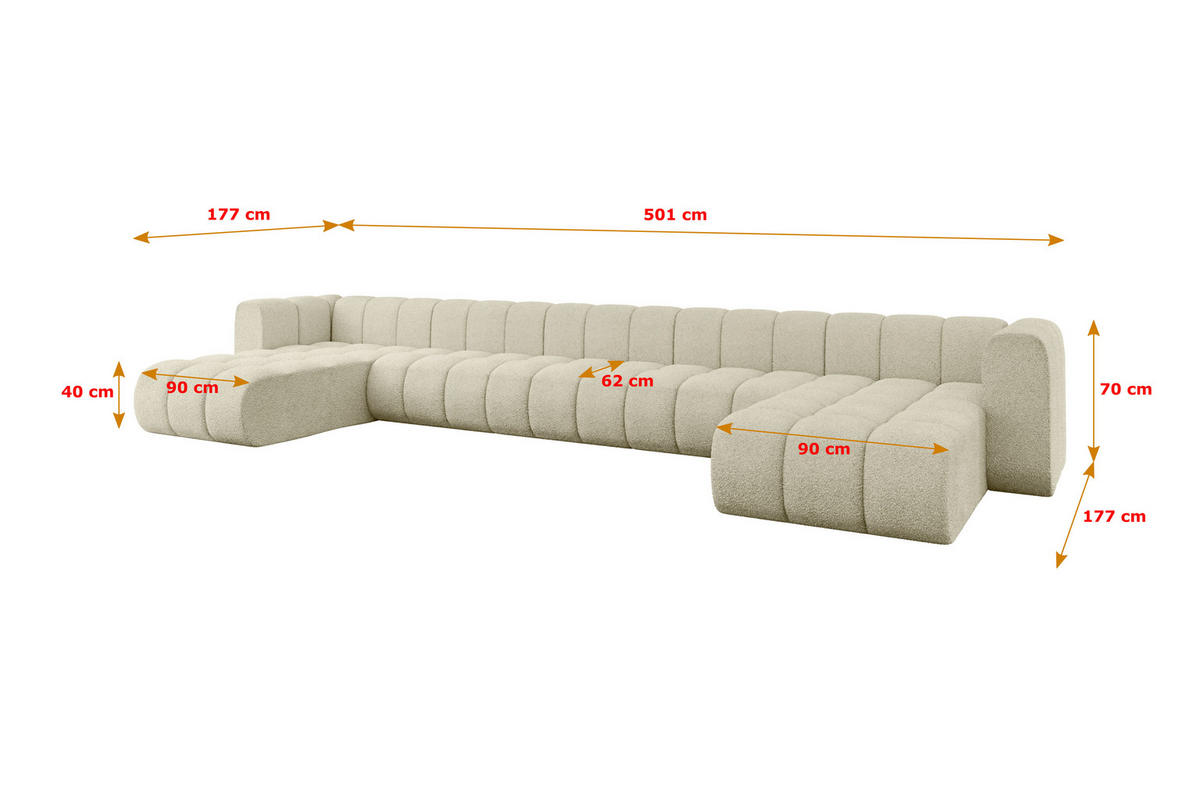 WOHNLANDSCHAFT modulares Sofa Joren-U3 - 501x177x70 cm Beige - Beige, Holzwerkstoff/Textil (501/70/177cm) - ALTDECOR