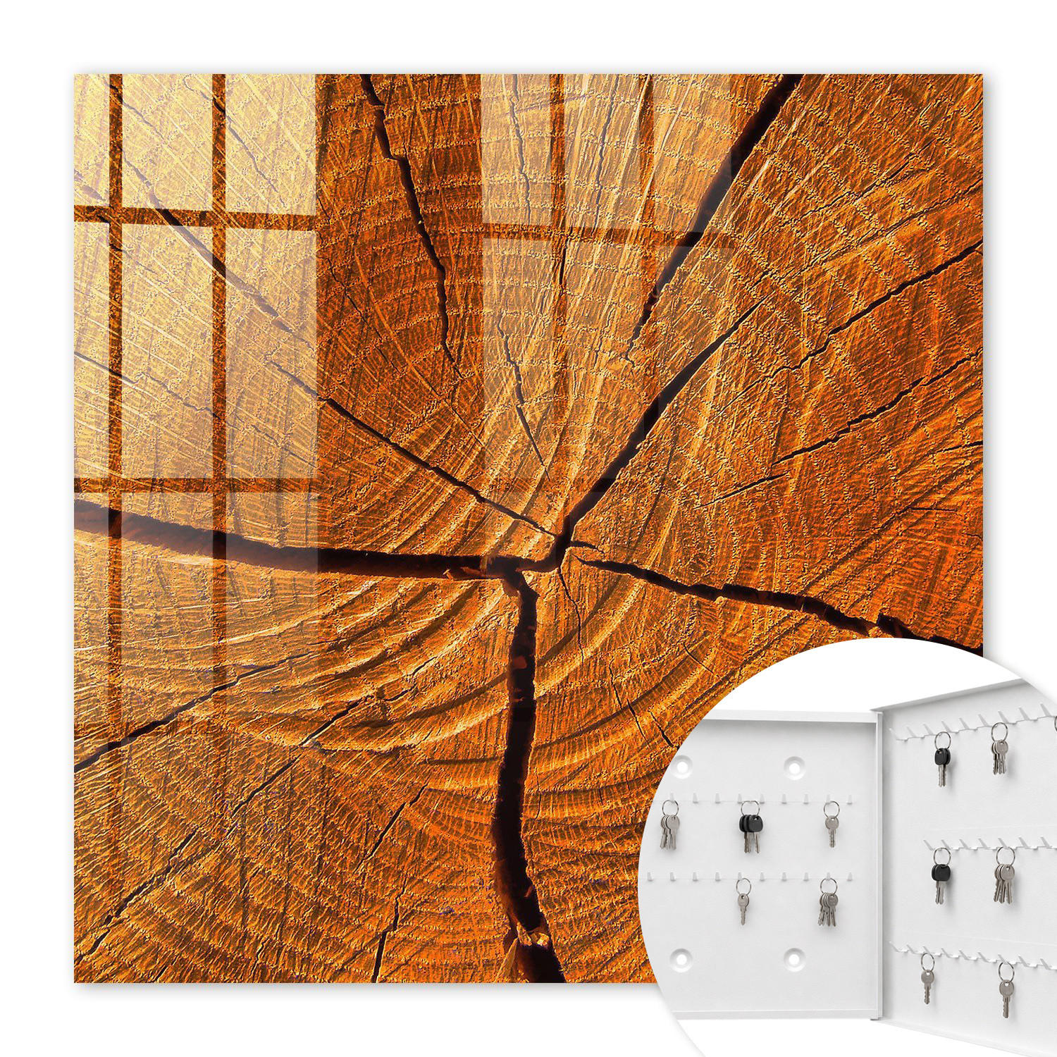 SCHLÜSSELBOX Weiß 30x30 cm – Türöffnung nach rechts - Holzmaserung - Orange, Metall (30/30/5cm) - TULUP
