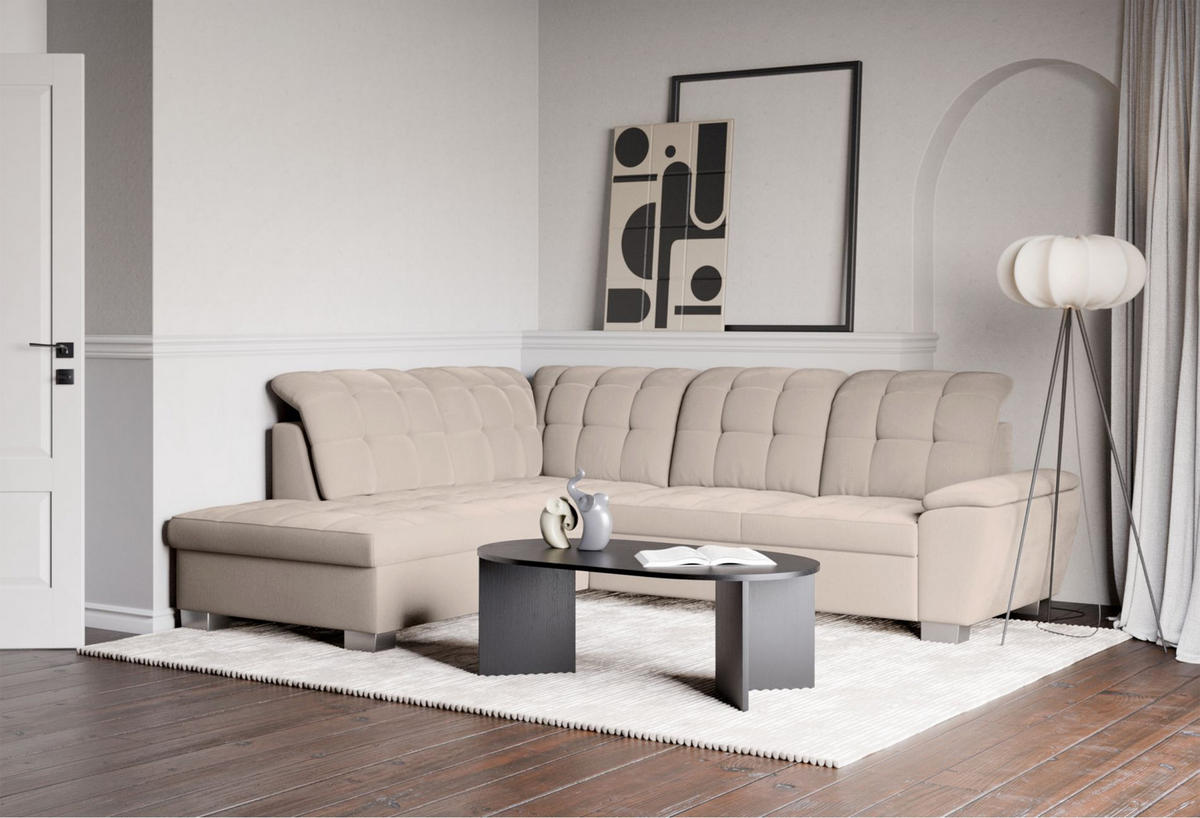 ECKSOFA Jamaal Beige linksseitig - Beige/Schwarz, Textil (258/212cm) - Selsey