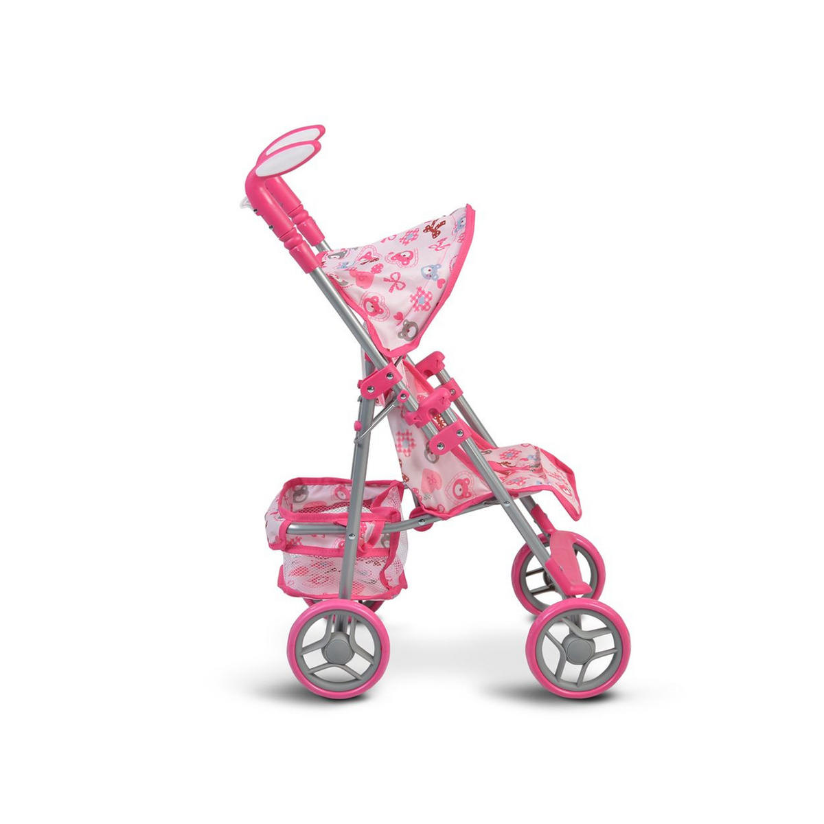 PUPPENWAGEN Flower Garden pink Rückenlehne, Griffe verstellbar, klappbar, Korb, 100% Polyester - Rosa, Metall (34.5/65/54cm) - Moni