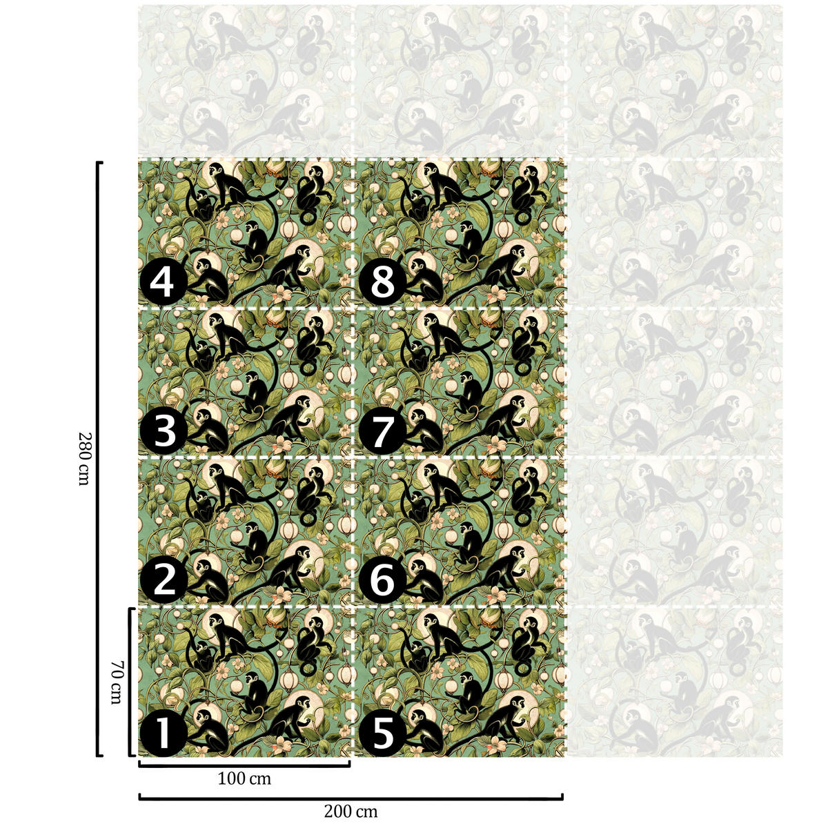 TAPETE Affen aus echtem Papier, 200x280cm, 8 Bögen - Grün, Papier (200/280cm) - WALLPAPERS4BEGINNERS