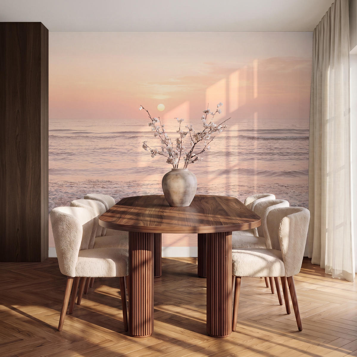 TAPETE - Sonne - Strand - Rosa - 260x220 cm - Hellrosa, Papier (260/220cm) - OnlyWow