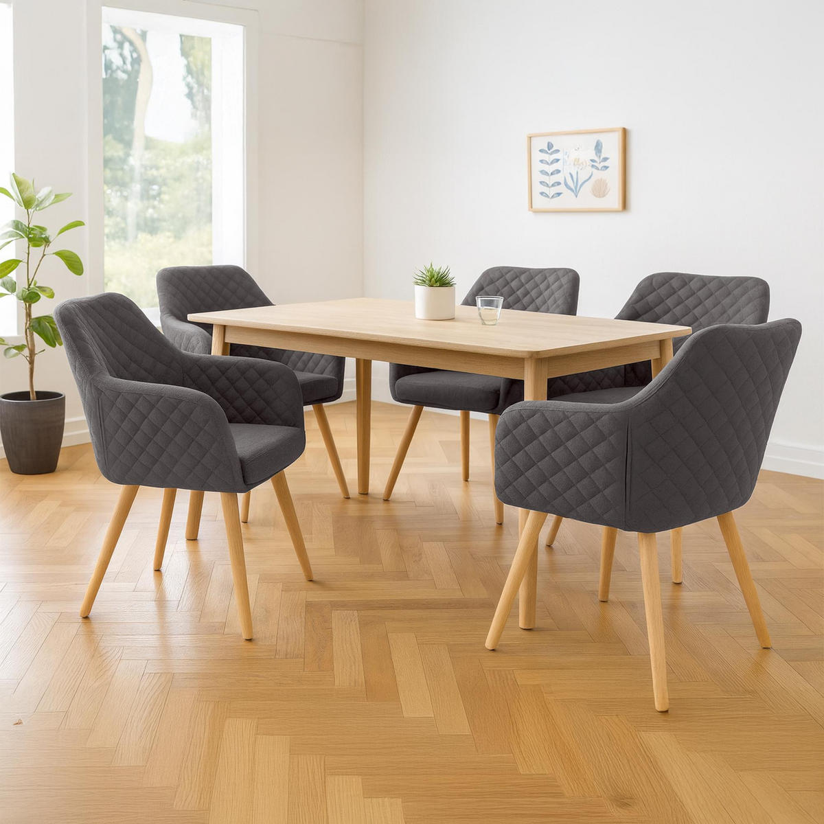 ESSZIMMERSTUHL Stoff Dunkelgrau - Eukalyptusholzfarben/Dunkelgrau, Holz/Textil (63/84/61cm) - CLP