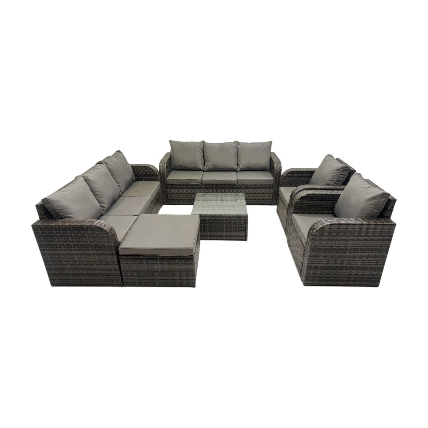 GARTENTISCHGRUPPE Polyrattan Dunkelgrau 6-teilige - Dunkelgrau/Grau, Glas/Kunststoff - Fimous