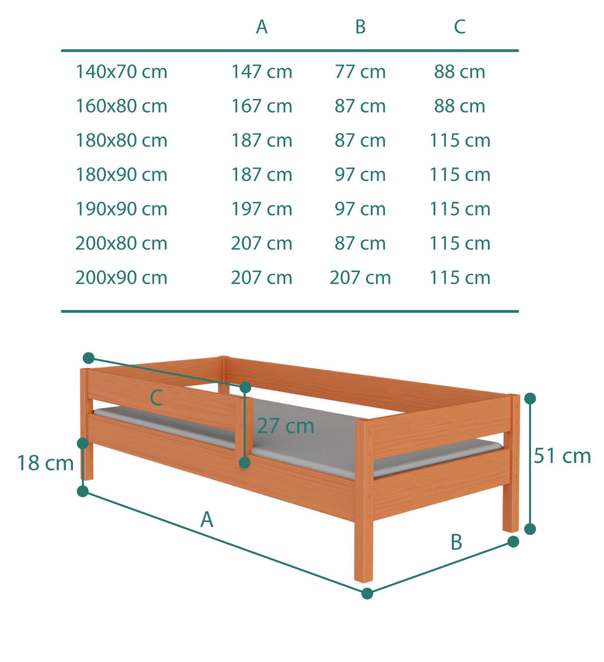 KINDERBETT Mix 190x90 teak mit Schubladen - Braun, Holzwerkstoff (90/190cm) - LUKDOM