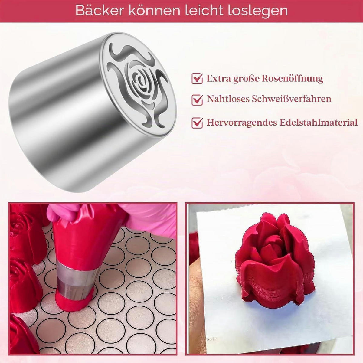 SPRITZTÜLLEN-SET 6-teilig Edelstahl Blumenmuster - Silberfarben, Metall (4.5/4.5/4.5cm)