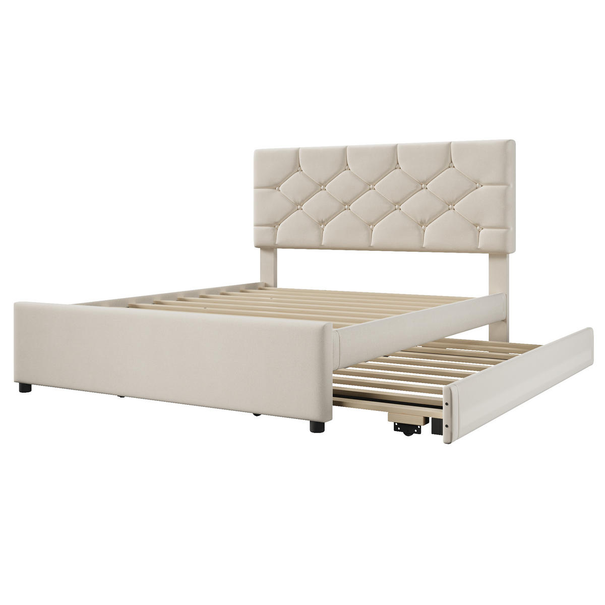 POLSTERBETT 140/200 cm in Beige mit Ausziehbett, Samt - Beige, Holzwerkstoff/Textil (140/200cm) - CHICFURN