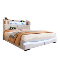 ČALOUNĚNÁ postel 160/200 cm béžová z lnu s úložným prostorem a LED osvětlením - béžová, textil (160/200cm) - OKWISH