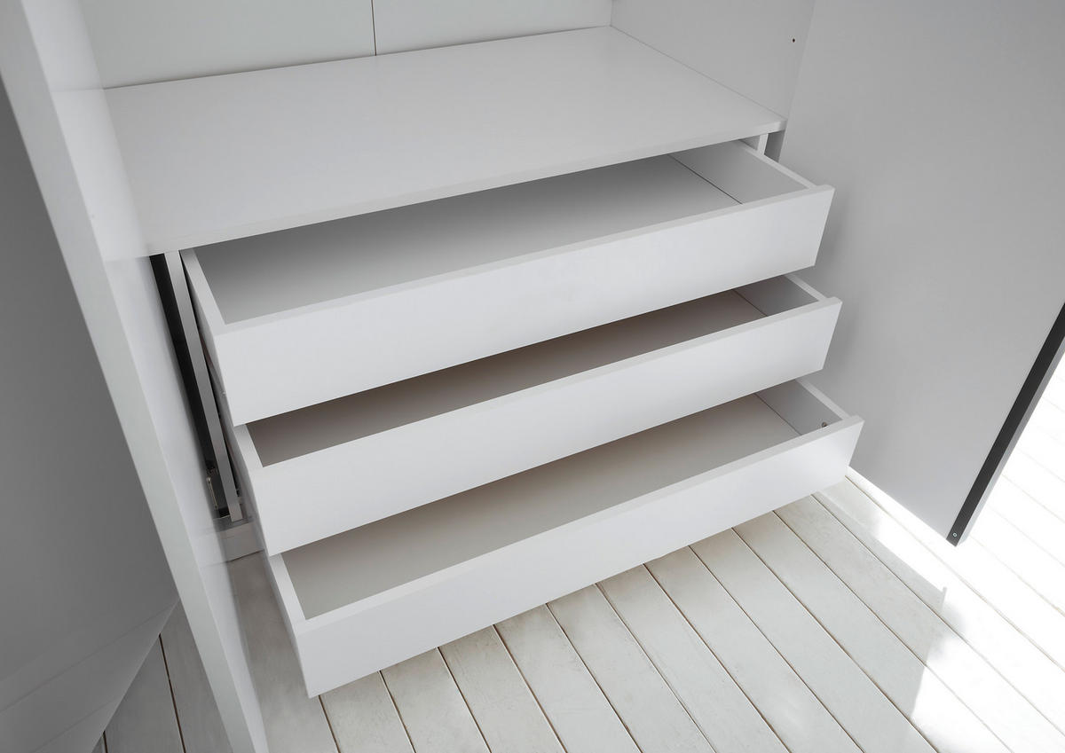 DREHTÜRENSCHRANK Camoleo mit Weiß Hochglanz 6 türiger Kleiderschrank mit Hoteleinteilung und Schubkästen - Weiß/Grau, Holzwerkstoff (302/225/58cm)