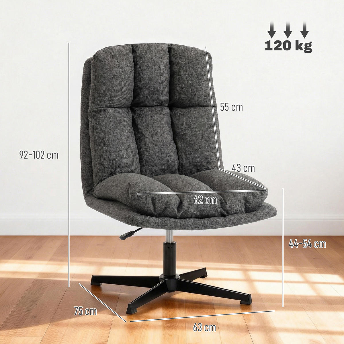 DREHBARER AKZENTSTUHL DE-06924 breiter Sitz in Leinenoptik Dunkelgrau - Dunkelgrau, Textil/Metall (63/102/75cm) - ComfortXL