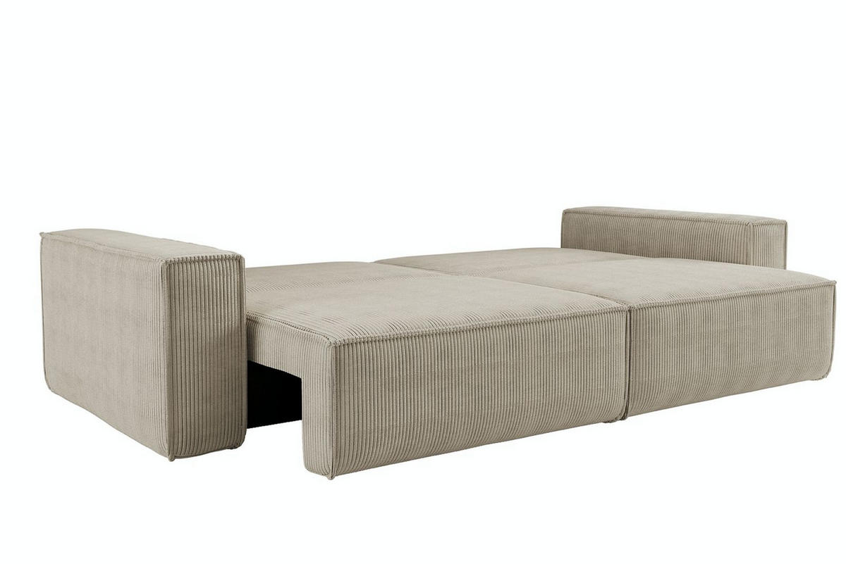 SCHLAFSOFA HUGO, Sofa mit Schlaffunktion und Bettkasten, Farbe: Beige, Cordstoff - Beige, Textil (244/83/98cm) - VENASI MÖBEL